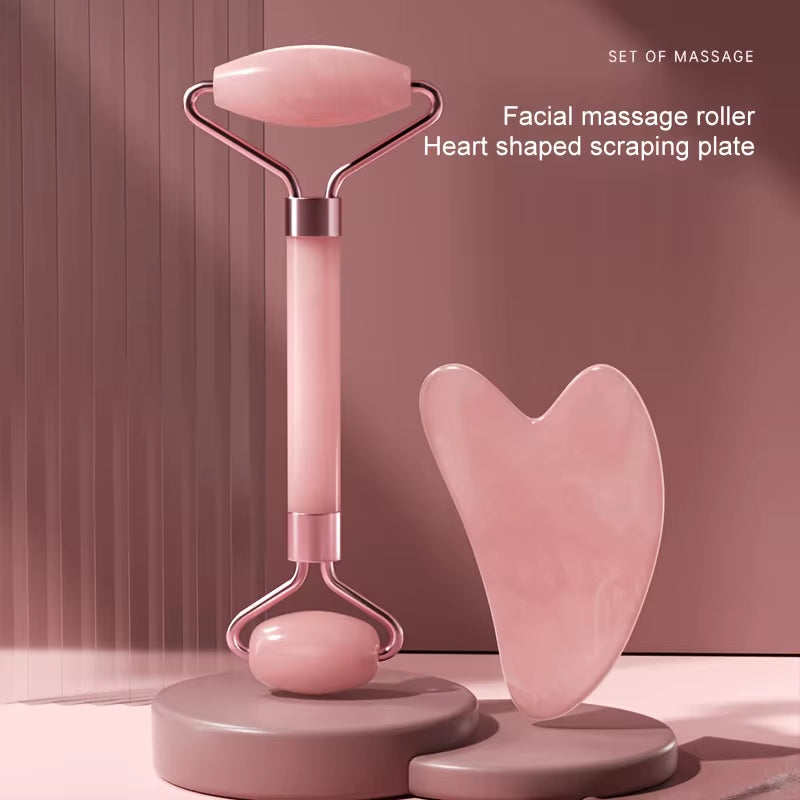 1Pcs Pink Natural Jade Roller for Face - Jade Gua Sha Rose Quartz Face Roller for Aging Wrinkles and Puffiness - Natural Pink F
