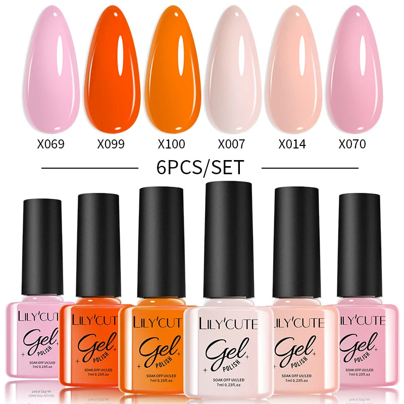 6PCS Gel Nail Polish Set Summer Neon Nail Gel Kits for DIY Nail Vernis Semi Permanent UV Lamp Gellak Nail Varnish Set
