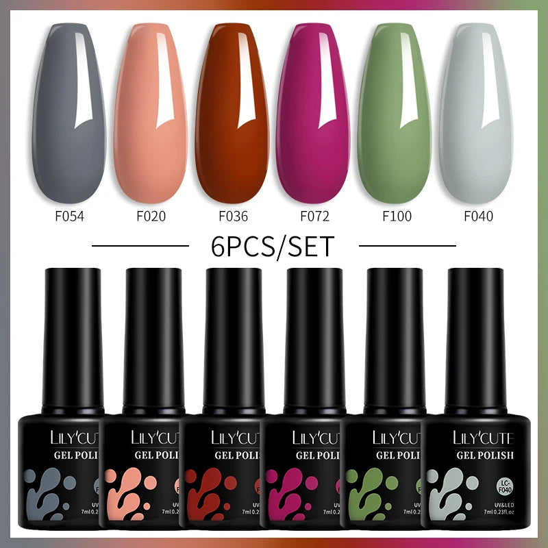 6PCS Gel Nail Polish Set Summer Neon Nail Gel Kits for DIY Nail Vernis Semi Permanent UV Lamp Gellak Nail Varnish Set