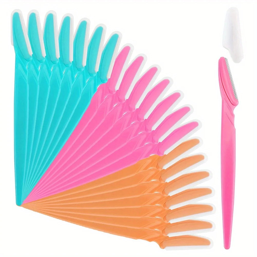21Pcs Eyebrow Razor Set for Women Facial Hair Remover Dermaplaning Tool with Precision Cover 3 Colors Face Razors