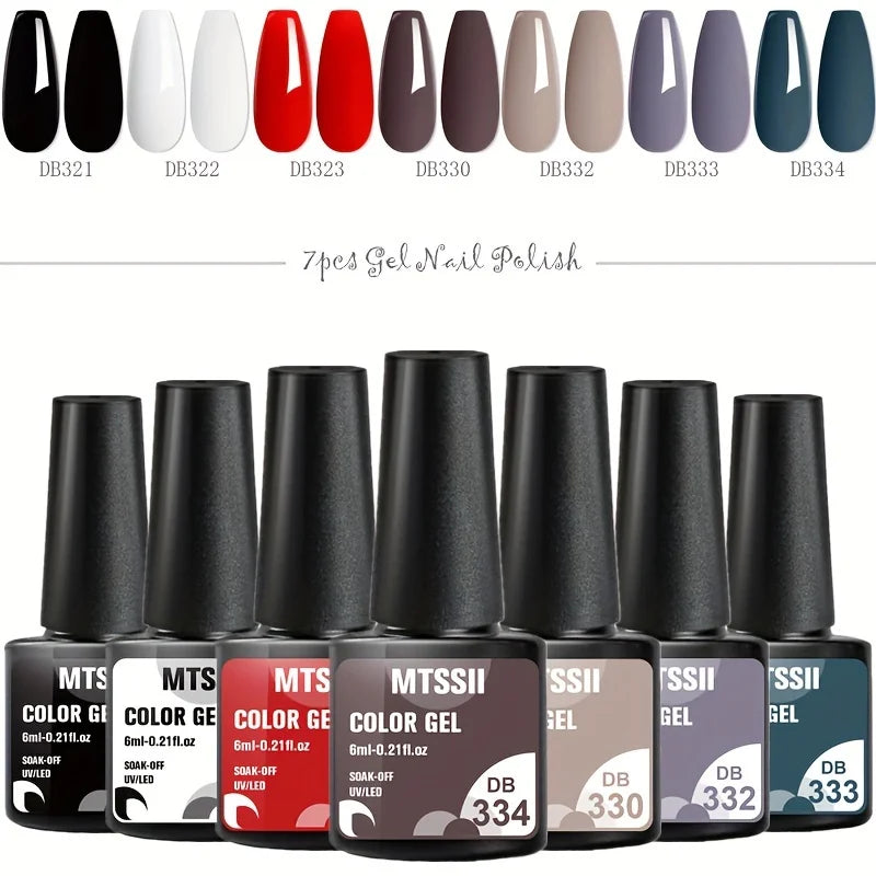 7Pcs/Set Gel Nail Polish Set for All Season Nail Art Semi-Permanent Nail Polish Soak off UV/LED Gel Polish Nail Supplies