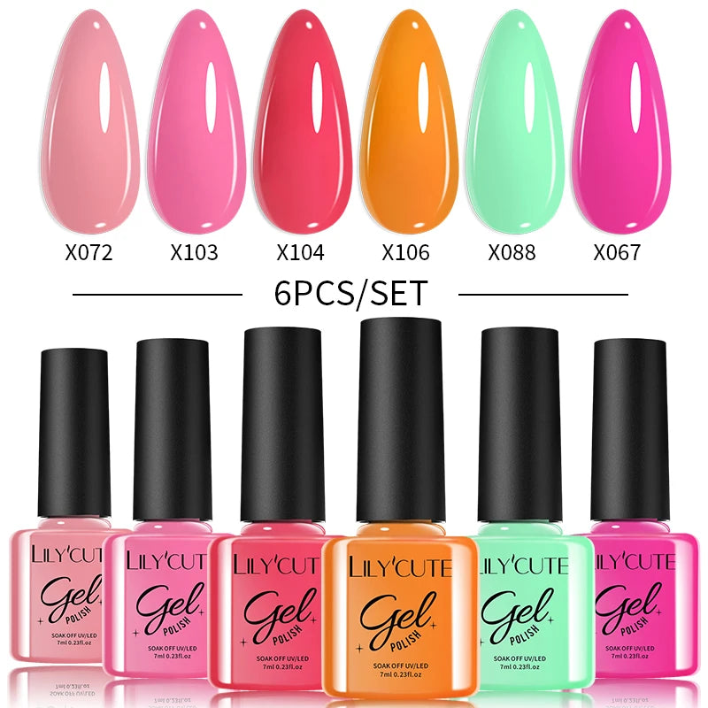 6PCS Gel Nail Polish Set Summer Neon Nail Gel Kits for DIY Nail Vernis Semi Permanent UV Lamp Gellak Nail Varnish Set