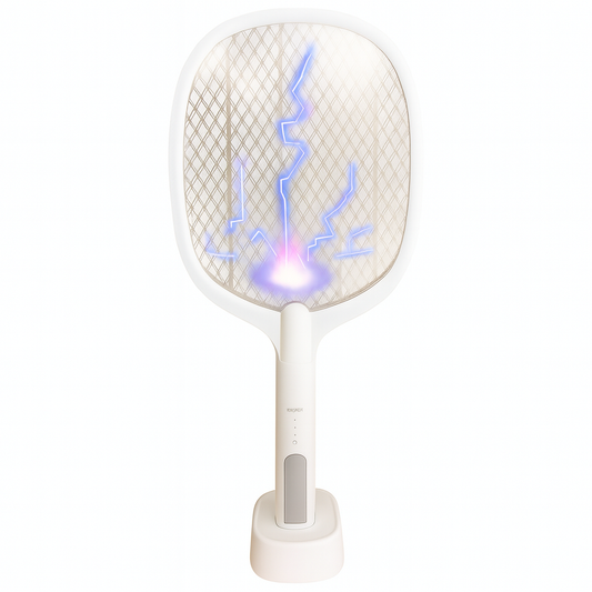 Raquete Elétrica Mata Insetos Recarregável com Base e Luz LE