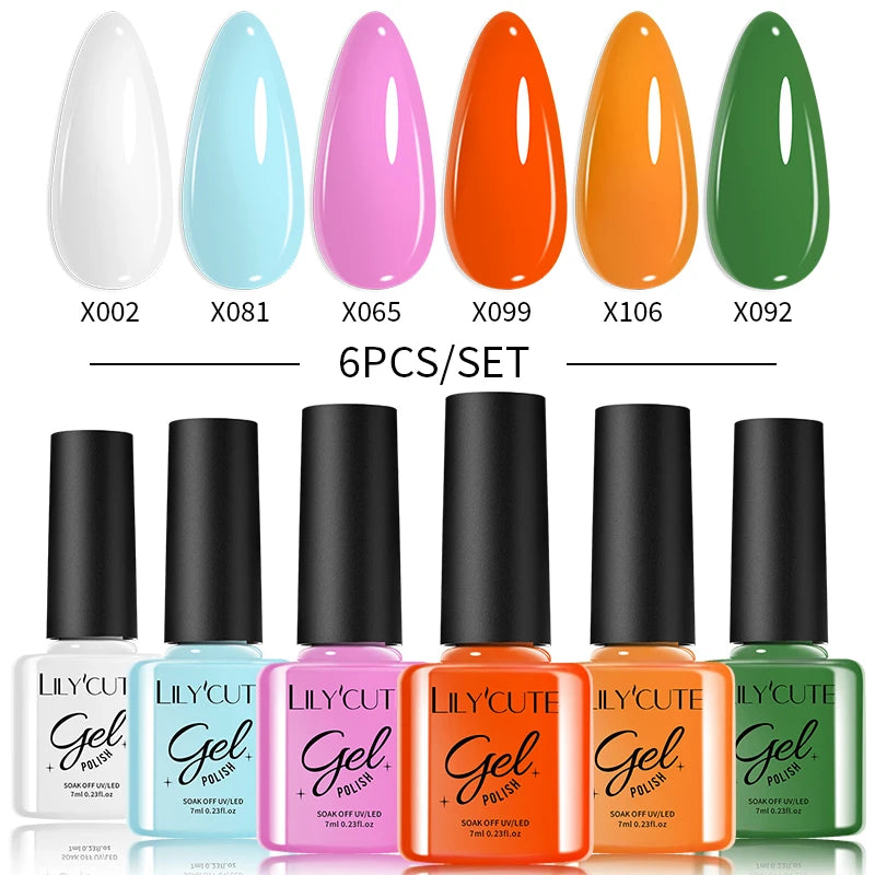 6PCS Gel Nail Polish Set Summer Neon Nail Gel Kits for DIY Nail Vernis Semi Permanent UV Lamp Gellak Nail Varnish Set