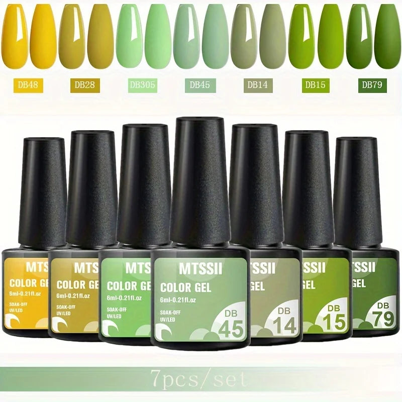 7Pcs/Set Gel Nail Polish Set for All Season Nail Art Semi-Permanent Nail Polish Soak off UV/LED Gel Polish Nail Supplies