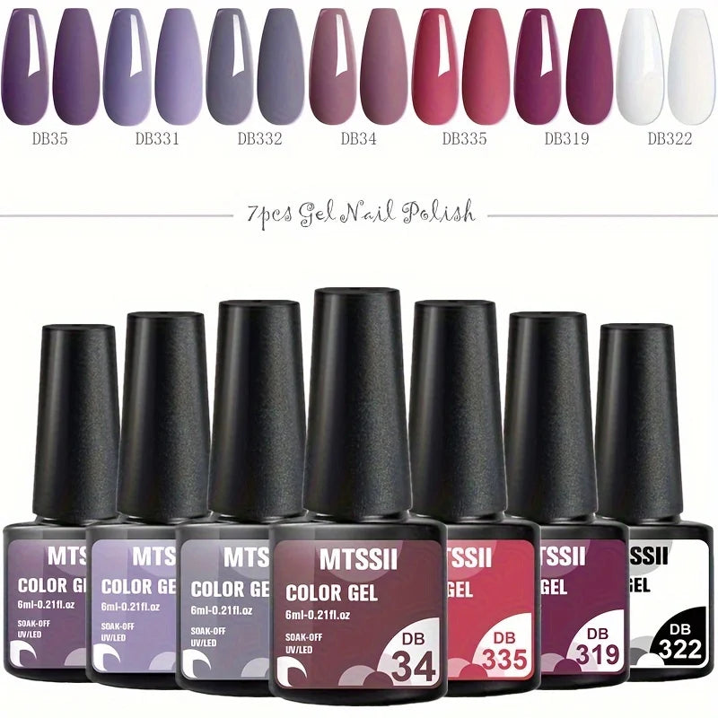 7Pcs/Set Gel Nail Polish Set for All Season Nail Art Semi-Permanent Nail Polish Soak off UV/LED Gel Polish Nail Supplies
