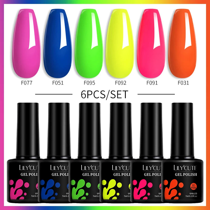 6PCS Gel Nail Polish Set Summer Neon Nail Gel Kits for DIY Nail Vernis Semi Permanent UV Lamp Gellak Nail Varnish Set