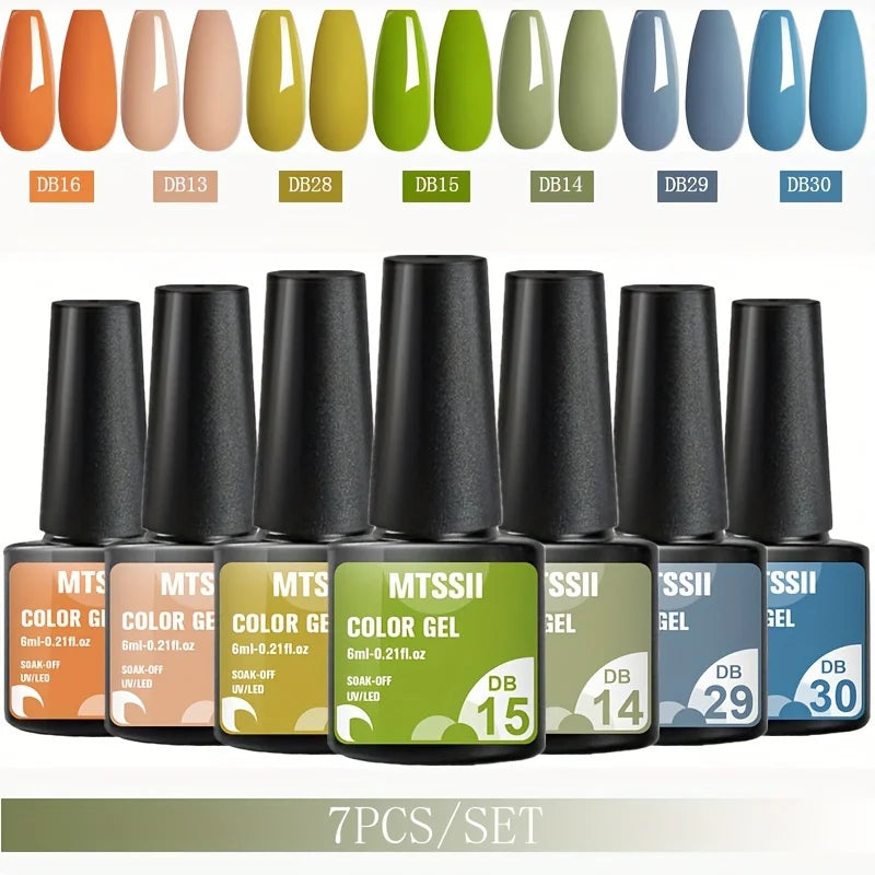 7Pcs/Set Gel Nail Polish Set for All Season Nail Art Semi-Permanent Nail Polish Soak off UV/LED Gel Polish Nail Supplies