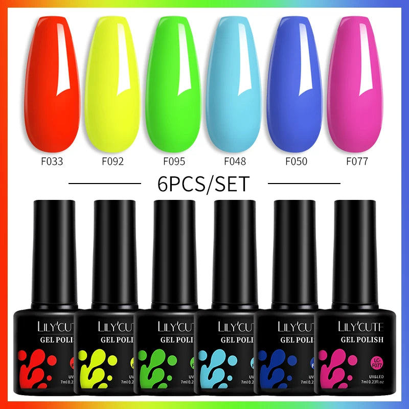 6PCS Gel Nail Polish Set Summer Neon Nail Gel Kits for DIY Nail Vernis Semi Permanent UV Lamp Gellak Nail Varnish Set