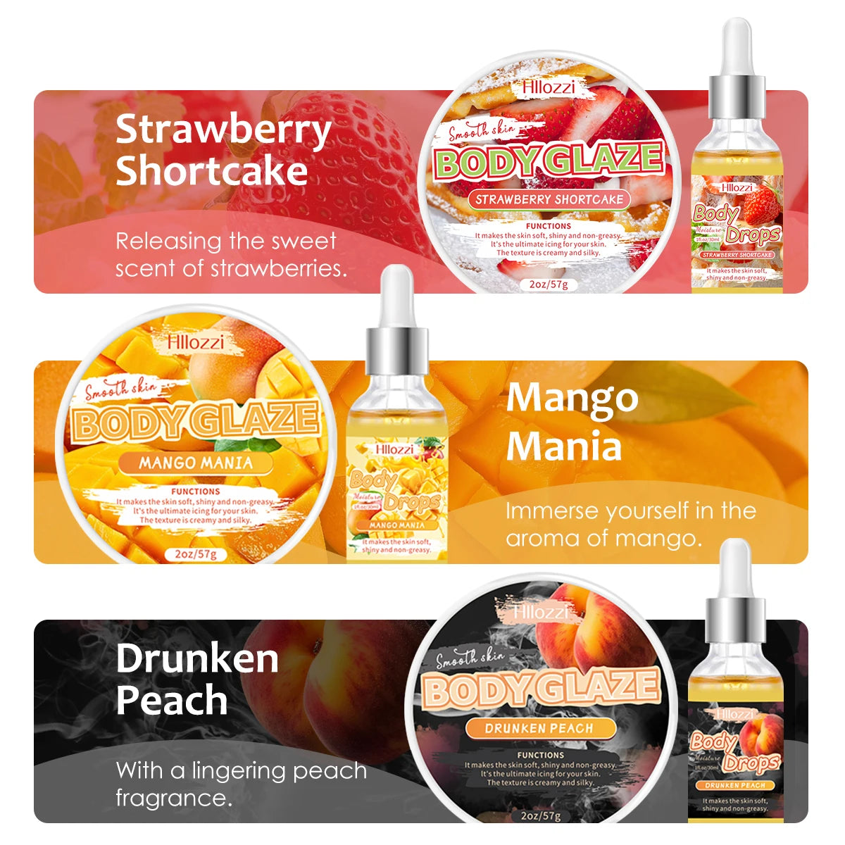 Body Glaze & Body Oil Combination Various Flavors Non-Greasy Hydrating and Moisturizing Body Lotion Massag