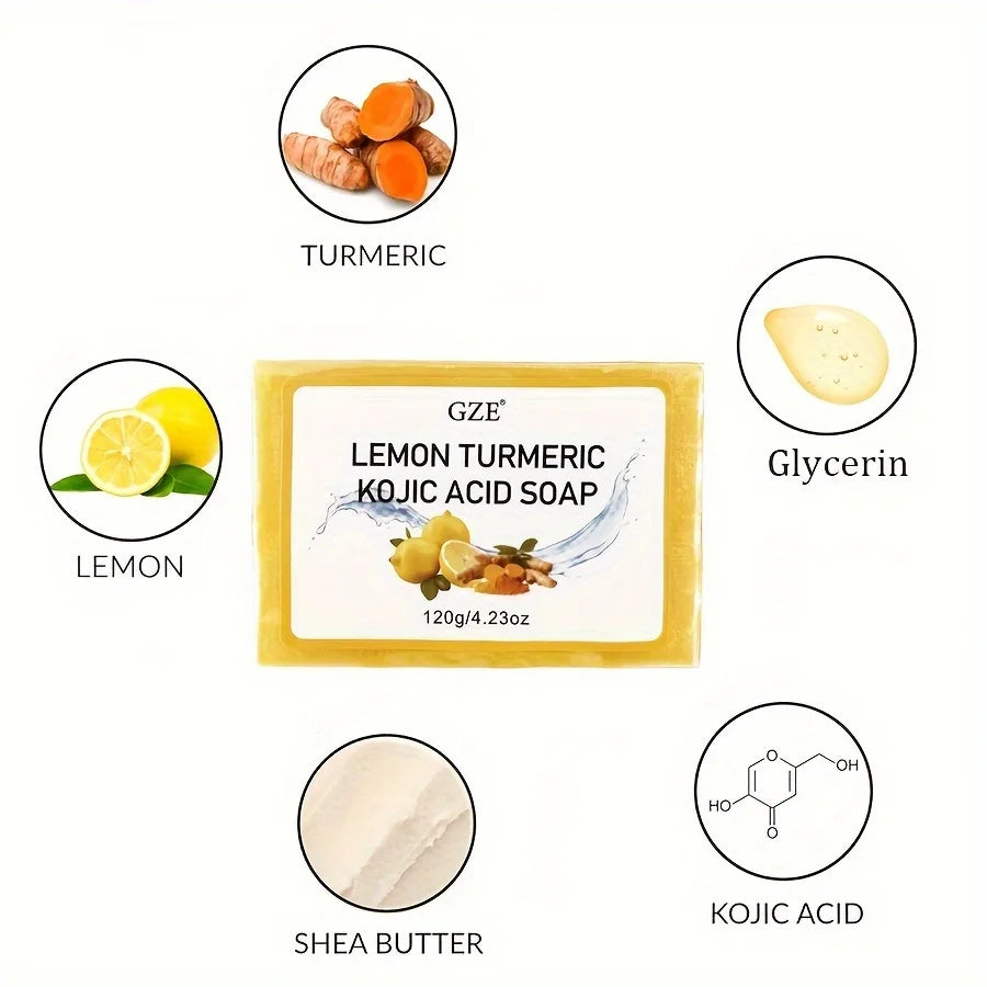 Body Restore Lemon Turmeric Kojic Acid Soap, with Shea Butter, for Face Dark Spots, Body, Rejuvenating, Exfoliating