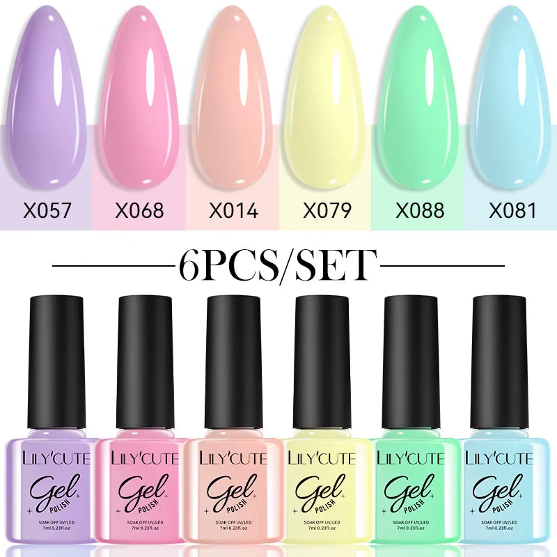 6PCS Gel Nail Polish Set Summer Neon Nail Gel Kits for DIY Nail Vernis Semi Permanent UV Lamp Gellak Nail Varnish Set