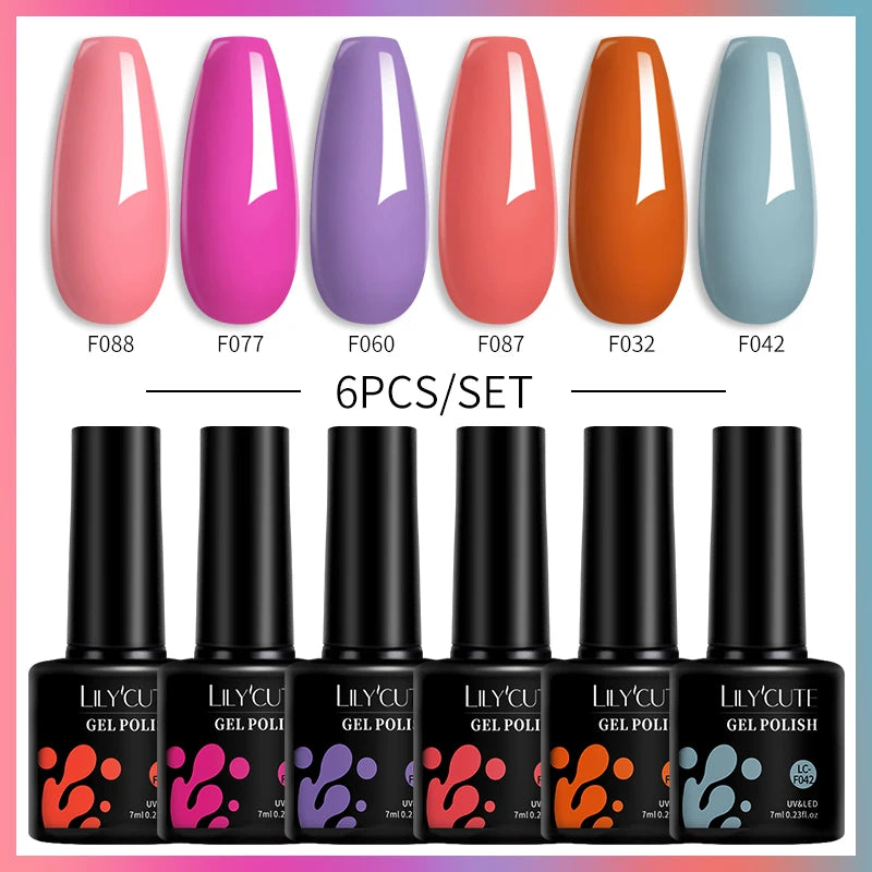6PCS Gel Nail Polish Set Summer Neon Nail Gel Kits for DIY Nail Vernis Semi Permanent UV Lamp Gellak Nail Varnish Set