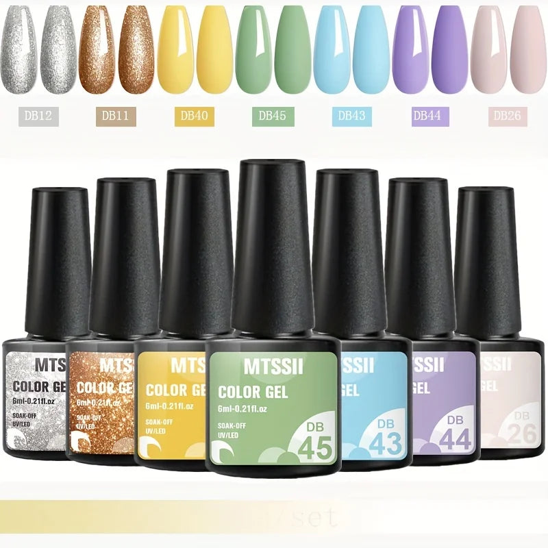 7Pcs/Set Gel Nail Polish Set for All Season Nail Art Semi-Permanent Nail Polish Soak off UV/LED Gel Polish Nail Supplies