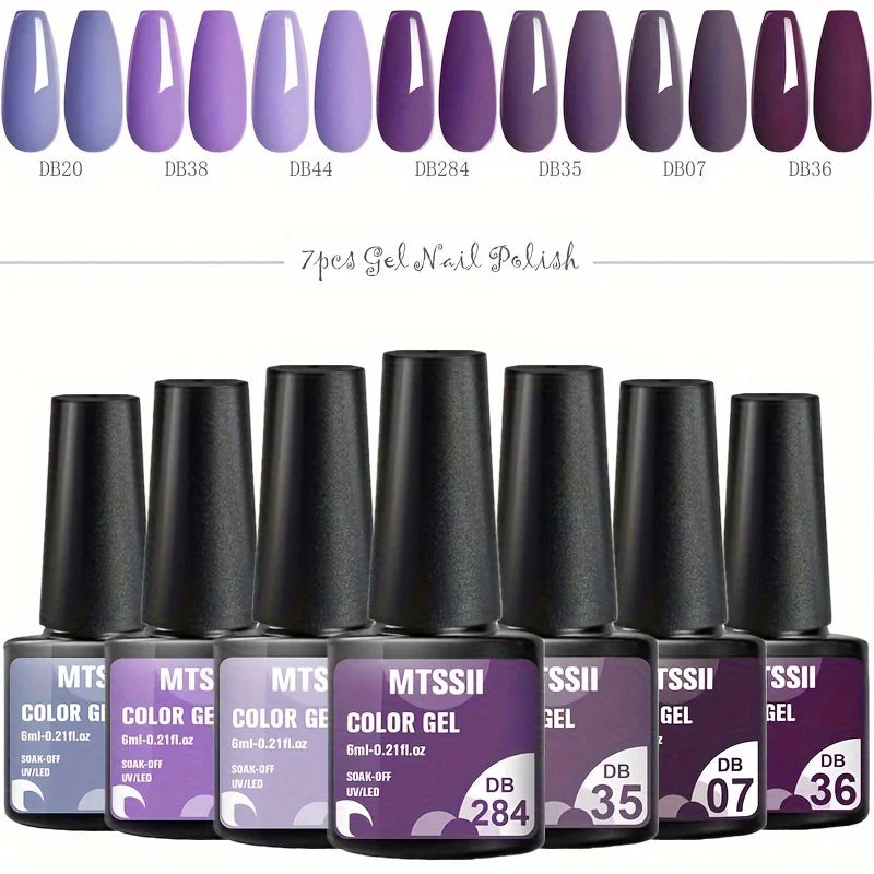 7Pcs/Set Gel Nail Polish Set for All Season Nail Art Semi-Permanent Nail Polish Soak off UV/LED Gel Polish Nail Supplies