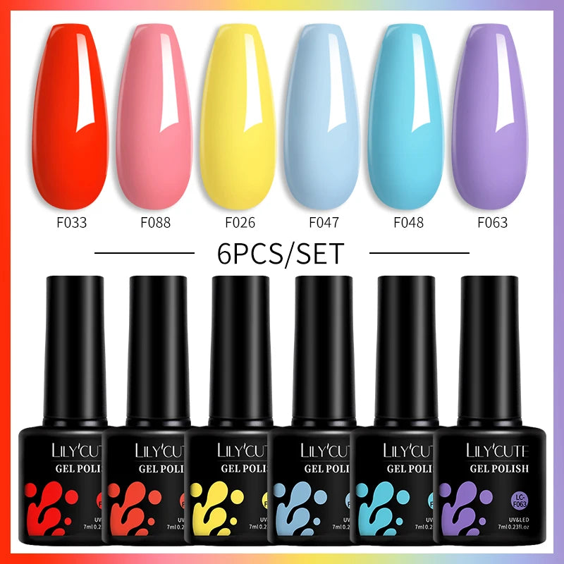 6PCS Gel Nail Polish Set Summer Neon Nail Gel Kits for DIY Nail Vernis Semi Permanent UV Lamp Gellak Nail Varnish Set