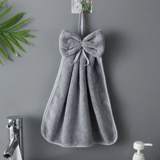 Bowknot Hand Towels for Kitchen Bathroom Coral Velvet Microfiber Soft Quick Dry Absorbent Cleaning Cloths Home Sauna Terry Towel