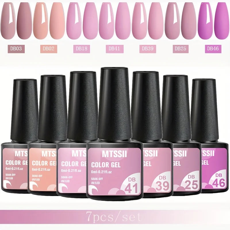 7Pcs/Set Gel Nail Polish Set for All Season Nail Art Semi-Permanent Nail Polish Soak off UV/LED Gel Polish Nail Supplies