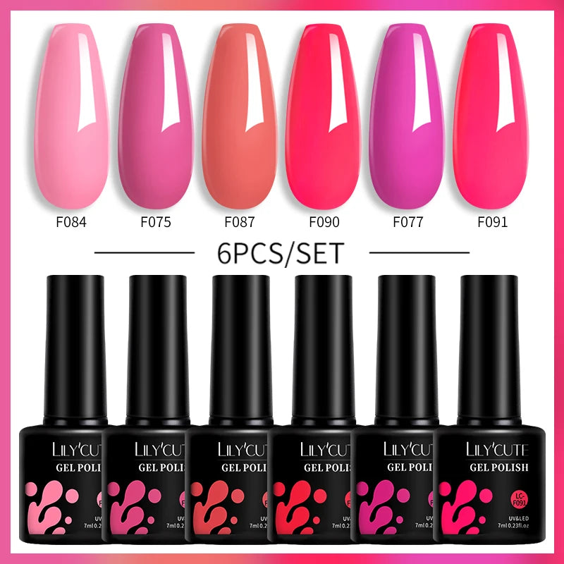 6PCS Gel Nail Polish Set Summer Neon Nail Gel Kits for DIY Nail Vernis Semi Permanent UV Lamp Gellak Nail Varnish Set