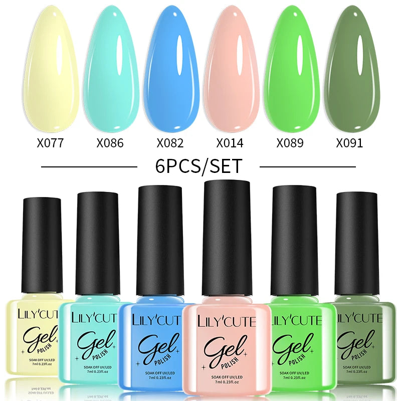 6PCS Gel Nail Polish Set Summer Neon Nail Gel Kits for DIY Nail Vernis Semi Permanent UV Lamp Gellak Nail Varnish Set