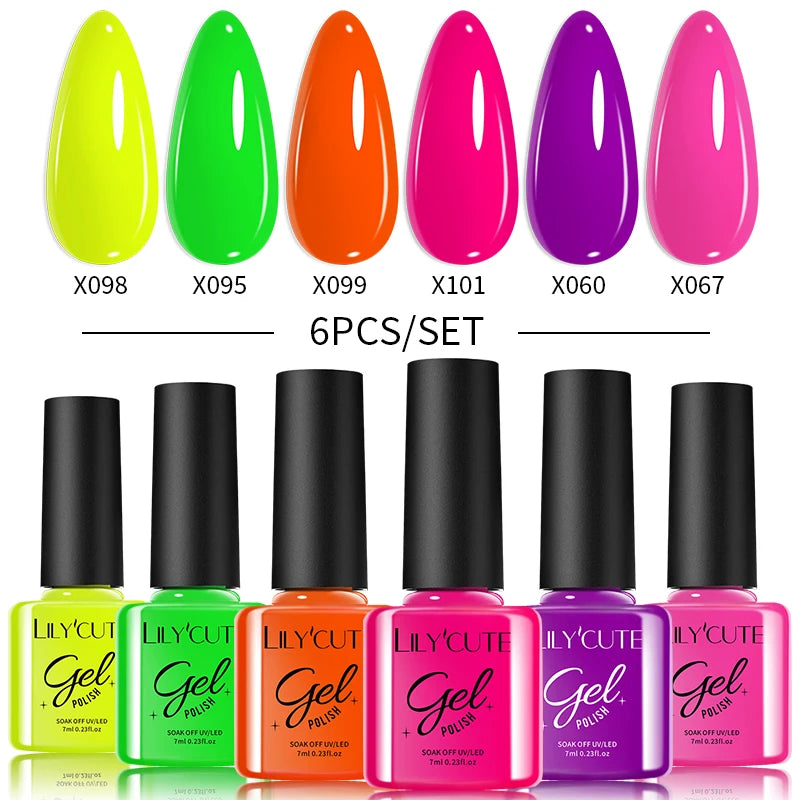 6PCS Gel Nail Polish Set Summer Neon Nail Gel Kits for DIY Nail Vernis Semi Permanent UV Lamp Gellak Nail Varnish Set
