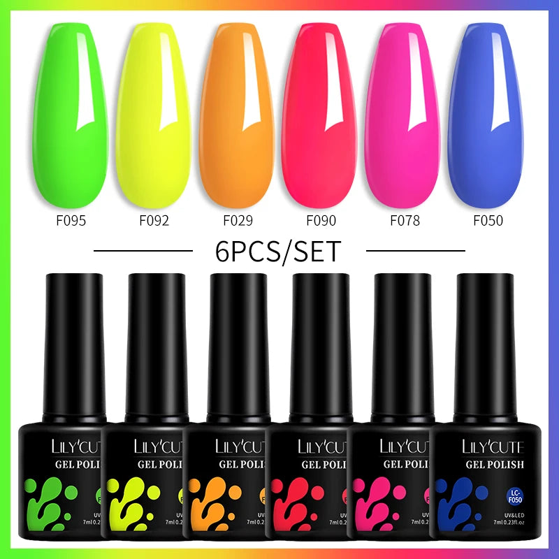 6PCS Gel Nail Polish Set Summer Neon Nail Gel Kits for DIY Nail Vernis Semi Permanent UV Lamp Gellak Nail Varnish Set