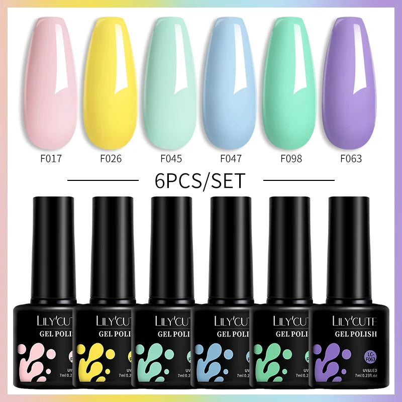 6PCS Gel Nail Polish Set Summer Neon Nail Gel Kits for DIY Nail Vernis Semi Permanent UV Lamp Gellak Nail Varnish Set