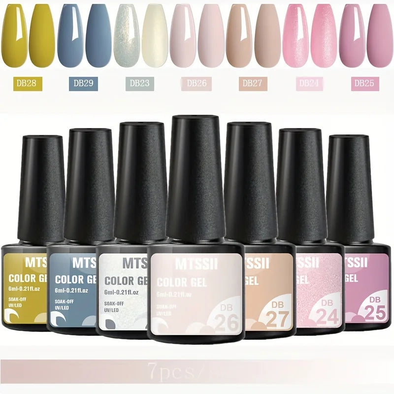 7Pcs/Set Gel Nail Polish Set for All Season Nail Art Semi-Permanent Nail Polish Soak off UV/LED Gel Polish Nail Supplies