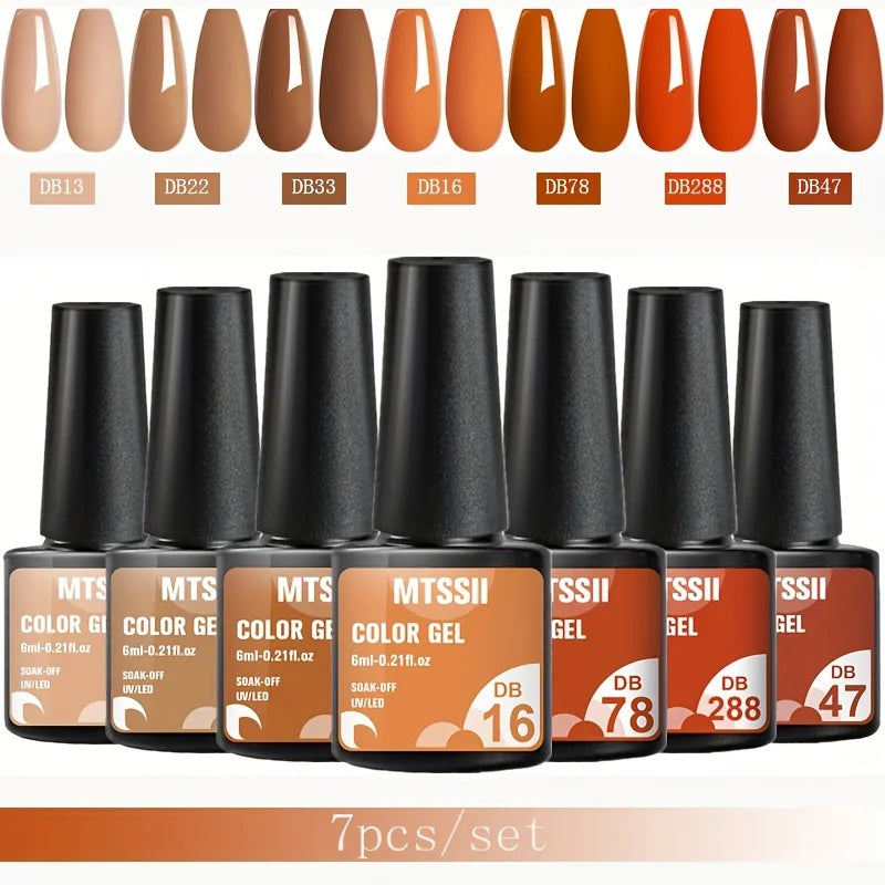 7Pcs/Set Gel Nail Polish Set for All Season Nail Art Semi-Permanent Nail Polish Soak off UV/LED Gel Polish Nail Supplies
