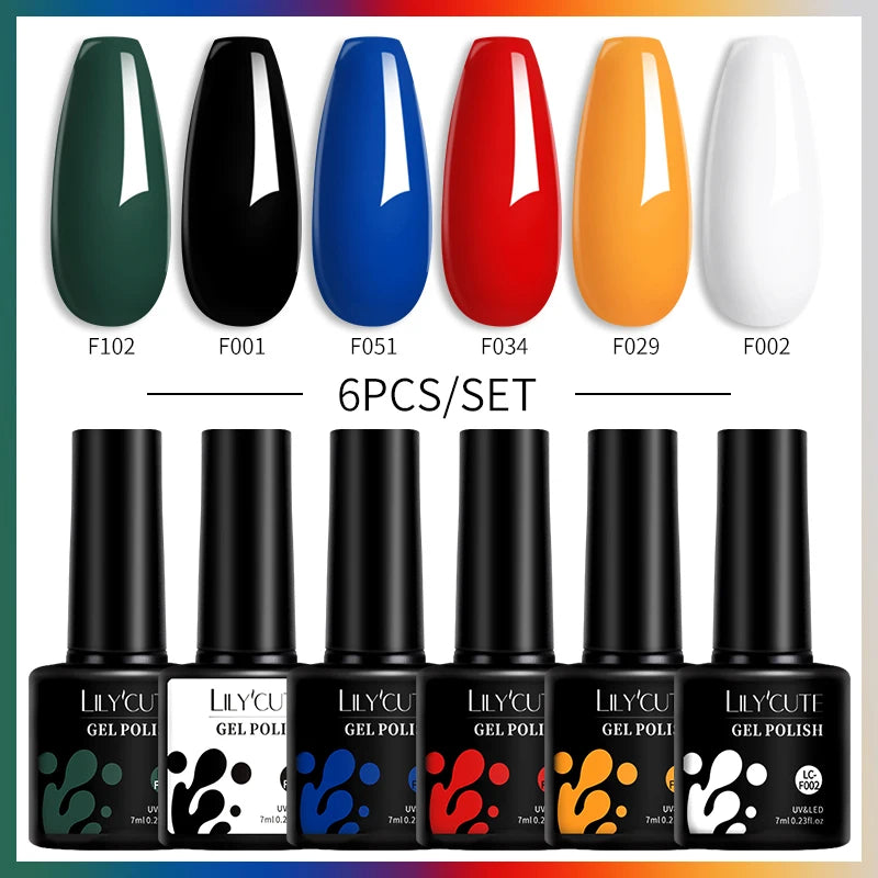 6PCS Gel Nail Polish Set Summer Neon Nail Gel Kits for DIY Nail Vernis Semi Permanent UV Lamp Gellak Nail Varnish Set
