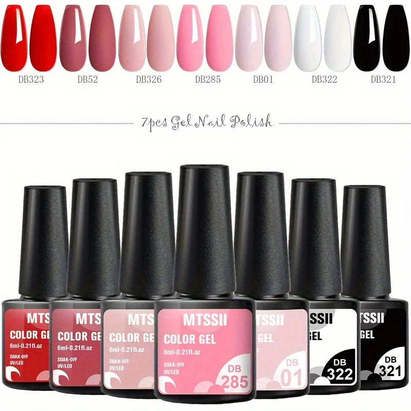7Pcs/Set Gel Nail Polish Set for All Season Nail Art Semi-Permanent Nail Polish Soak off UV/LED Gel Polish Nail Supplies