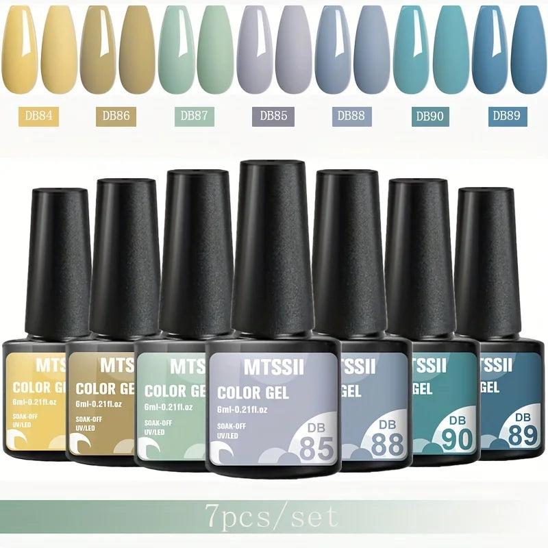 7Pcs/Set Gel Nail Polish Set for All Season Nail Art Semi-Permanent Nail Polish Soak off UV/LED Gel Polish Nail Supplies
