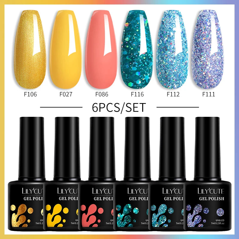 6PCS Gel Nail Polish Set Summer Neon Nail Gel Kits for DIY Nail Vernis Semi Permanent UV Lamp Gellak Nail Varnish Set