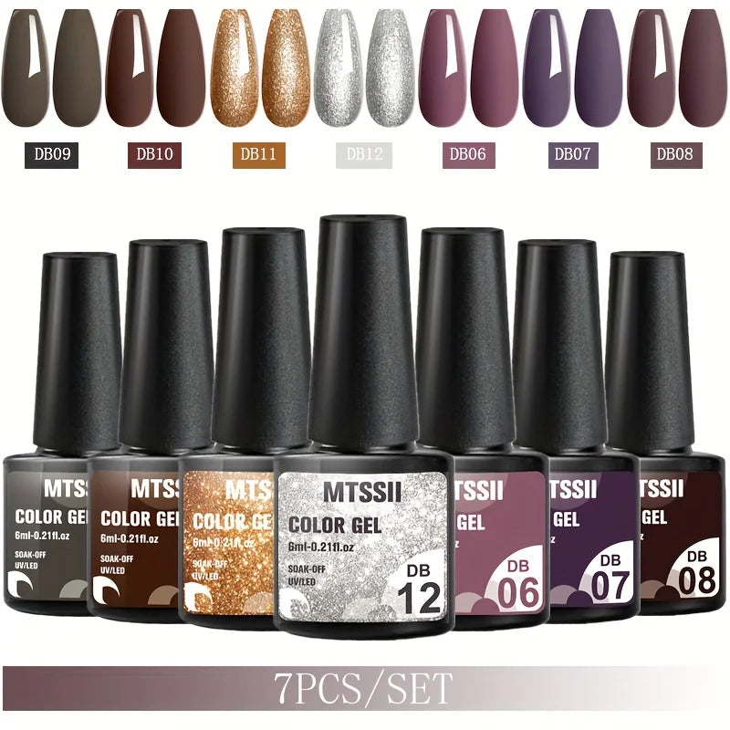 7Pcs/Set Gel Nail Polish Set for All Season Nail Art Semi-Permanent Nail Polish Soak off UV/LED Gel Polish Nail Supplies