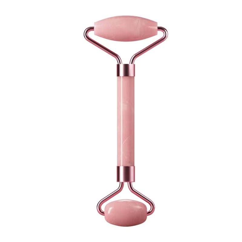 1Pcs Pink Natural Jade Roller for Face - Jade Gua Sha Rose Quartz Face Roller for Aging Wrinkles and Puffiness - Natural Pink F