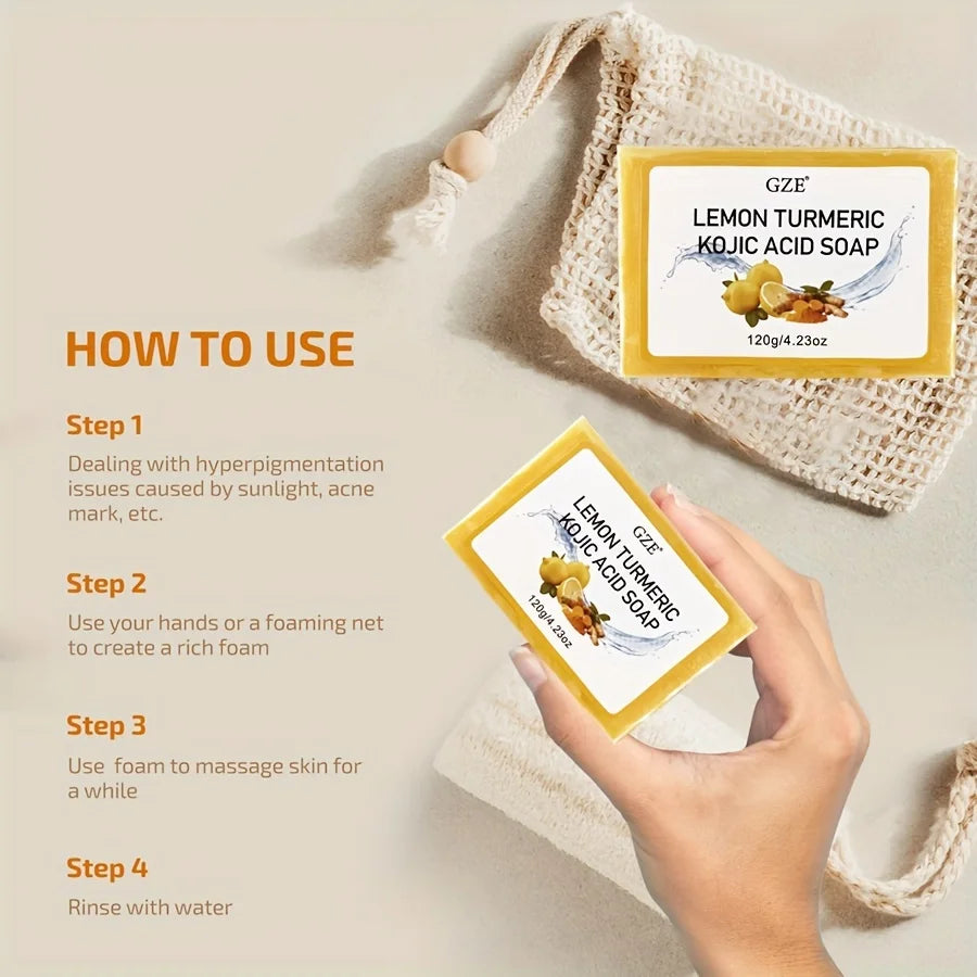 Body Restore Lemon Turmeric Kojic Acid Soap, with Shea Butter, for Face Dark Spots, Body, Rejuvenating, Exfoliating