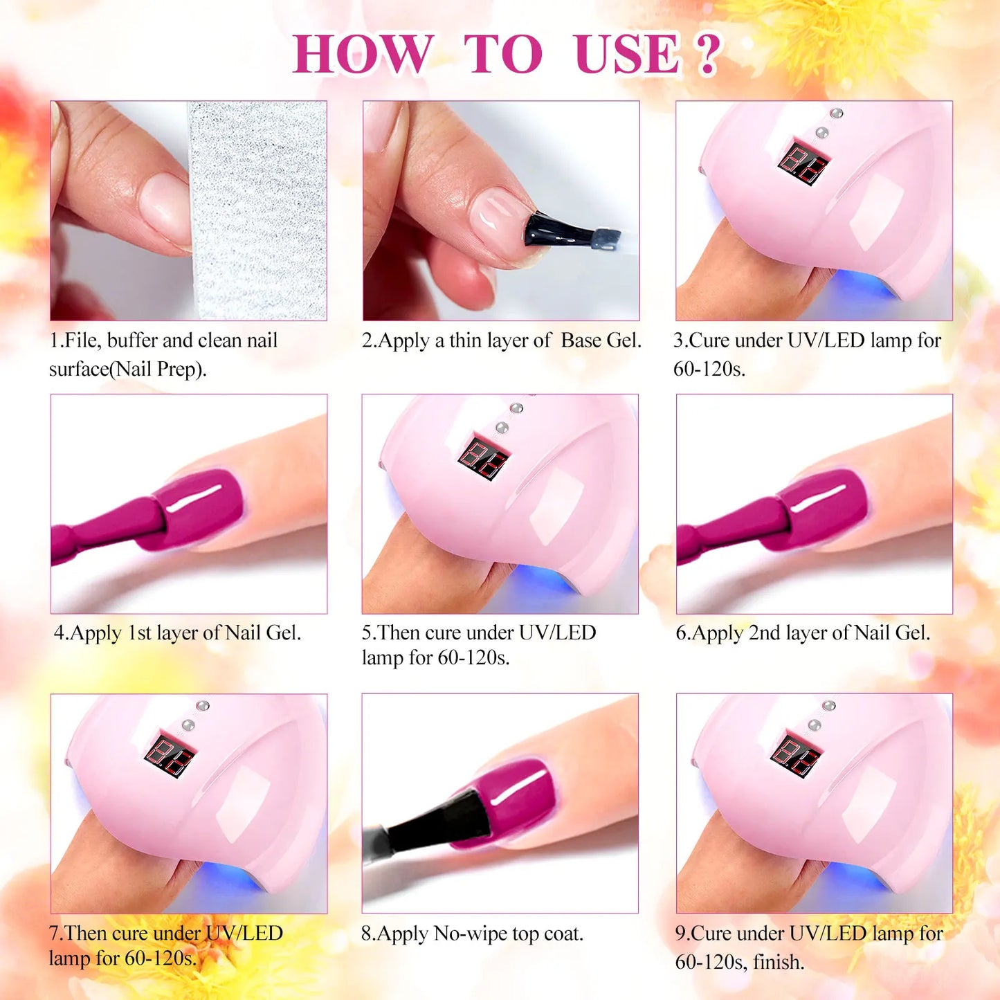 7Pcs/Set Gel Nail Polish Set for All Season Nail Art Semi-Permanent Nail Polish Soak off UV/LED Gel Polish Nail Supplies
