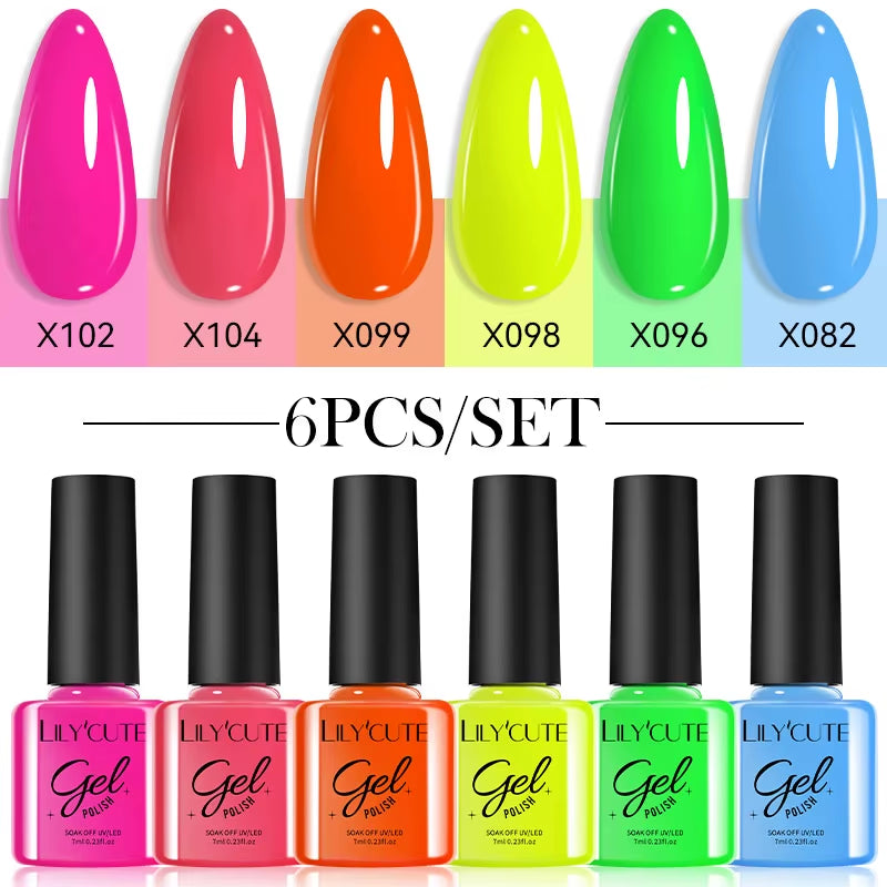 6PCS Gel Nail Polish Set Summer Neon Nail Gel Kits for DIY Nail Vernis Semi Permanent UV Lamp Gellak Nail Varnish Set
