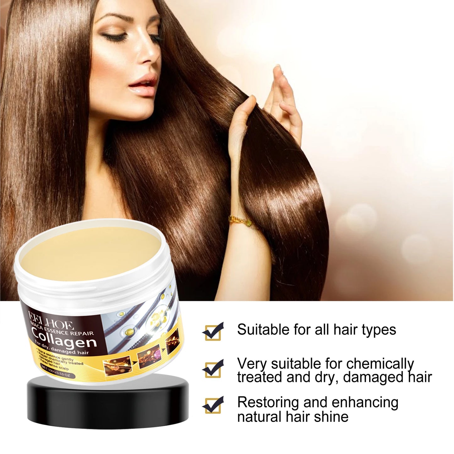Collagen Hair Mask Reduce Dryness and Frizz Prevent Hair Splitting Moisturize Soften Hair Improve Hair Texture Hair Care Mask
