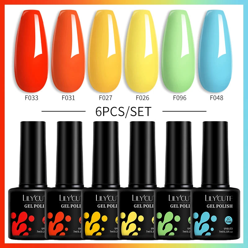 6PCS Gel Nail Polish Set Summer Neon Nail Gel Kits for DIY Nail Vernis Semi Permanent UV Lamp Gellak Nail Varnish Set