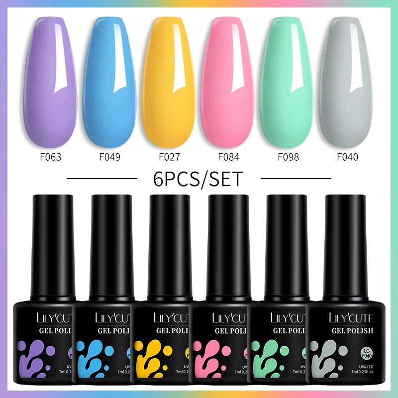 6PCS Gel Nail Polish Set Summer Neon Nail Gel Kits for DIY Nail Vernis Semi Permanent UV Lamp Gellak Nail Varnish Set