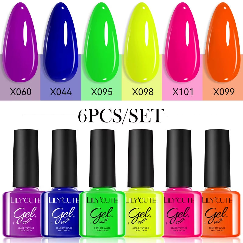 6PCS Gel Nail Polish Set Summer Neon Nail Gel Kits for DIY Nail Vernis Semi Permanent UV Lamp Gellak Nail Varnish Set