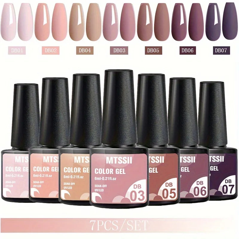 7Pcs/Set Gel Nail Polish Set for All Season Nail Art Semi-Permanent Nail Polish Soak off UV/LED Gel Polish Nail Supplies