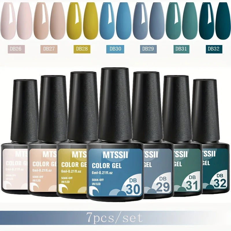 7Pcs/Set Gel Nail Polish Set for All Season Nail Art Semi-Permanent Nail Polish Soak off UV/LED Gel Polish Nail Supplies