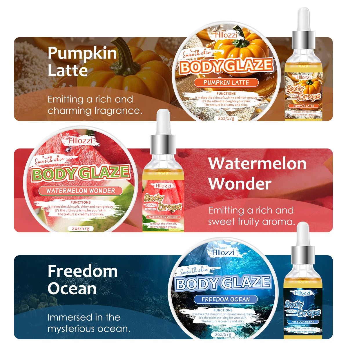 Body Glaze & Body Oil Combination Various Flavors Non-Greasy Hydrating and Moisturizing Body Lotion Massag