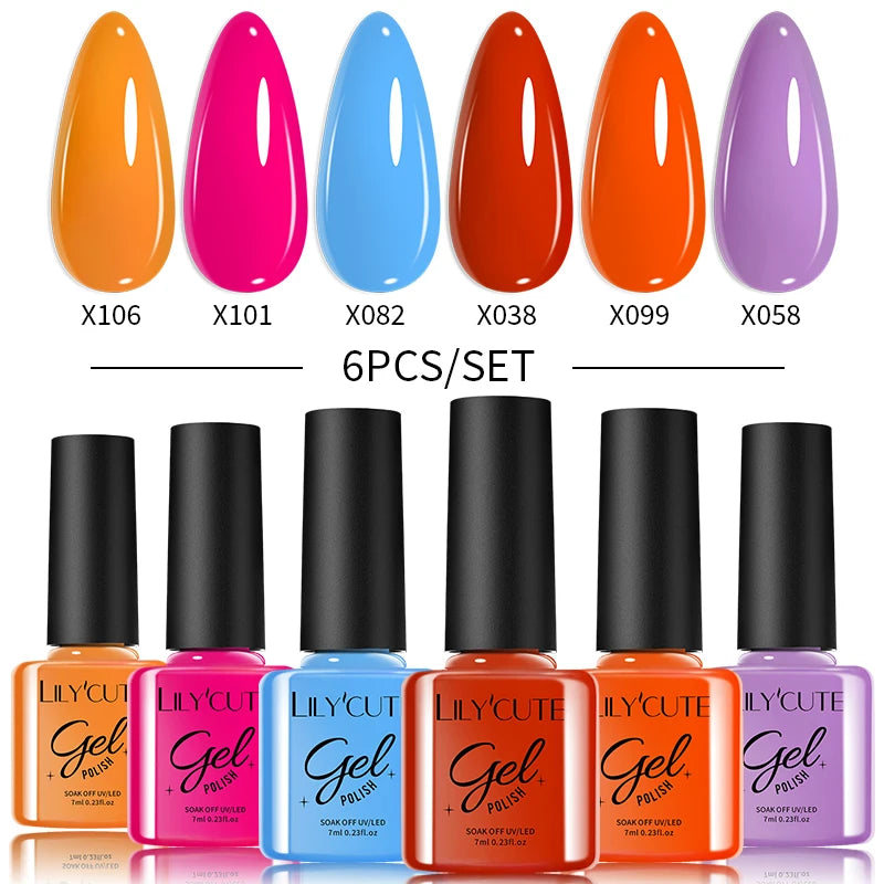 6PCS Gel Nail Polish Set Summer Neon Nail Gel Kits for DIY Nail Vernis Semi Permanent UV Lamp Gellak Nail Varnish Set