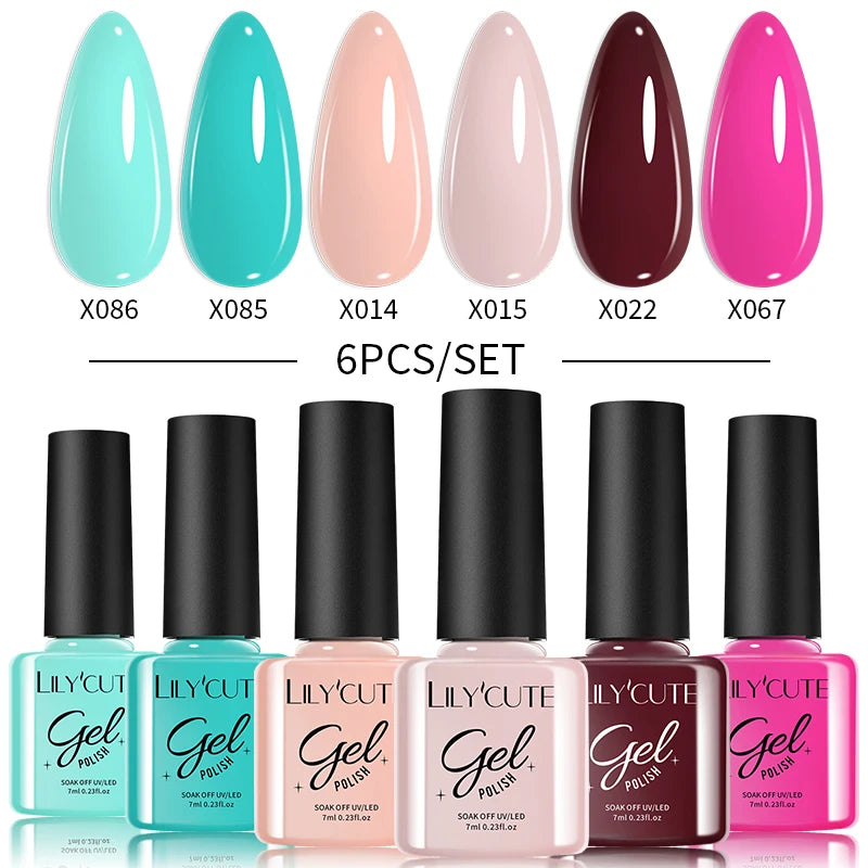6PCS Gel Nail Polish Set Summer Neon Nail Gel Kits for DIY Nail Vernis Semi Permanent UV Lamp Gellak Nail Varnish Set