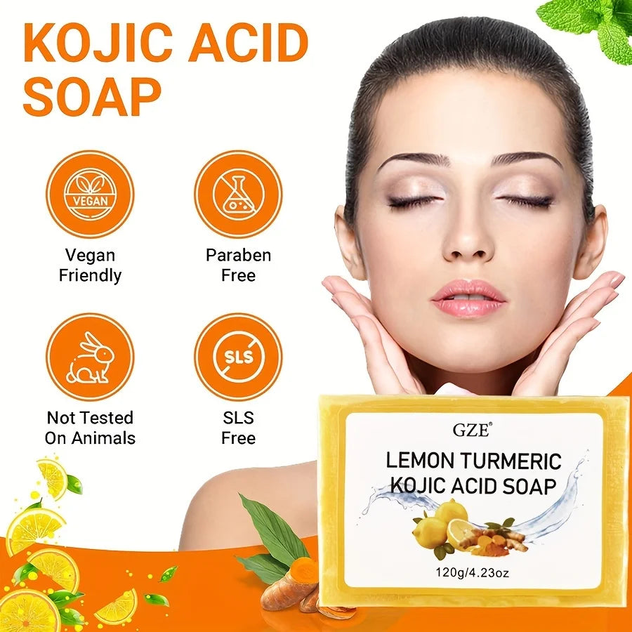 Body Restore Lemon Turmeric Kojic Acid Soap, with Shea Butter, for Face Dark Spots, Body, Rejuvenating, Exfoliating