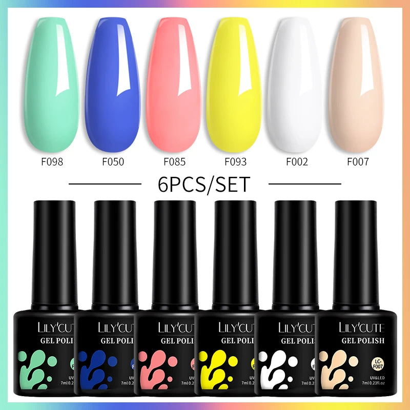 6PCS Gel Nail Polish Set Summer Neon Nail Gel Kits for DIY Nail Vernis Semi Permanent UV Lamp Gellak Nail Varnish Set