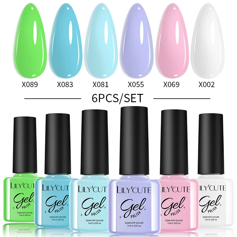 6PCS Gel Nail Polish Set Summer Neon Nail Gel Kits for DIY Nail Vernis Semi Permanent UV Lamp Gellak Nail Varnish Set